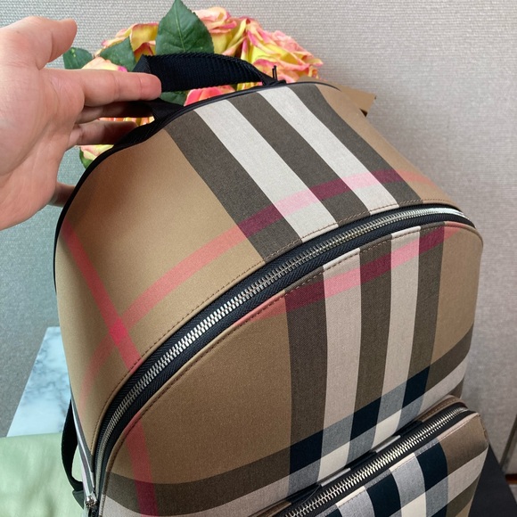 NWT Burberry Taupe Brown IP Check Jeff Men’s Canvas Backpack - $1350 Retail - Picture 3 of 9